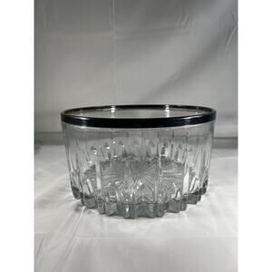 Vintage Italian Cystal Bowl Serving Dish Silver Rim Marked Italy Large MCM